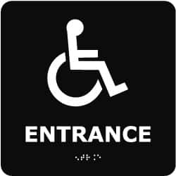 NMC - Entrance, 8" Wide x 8" High, Plastic Sign - English, Braille, White on Blue, Wall Mount - Exact Tooling