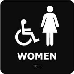 NMC - Women, 8" Wide x 8" High, Plastic Sign - English, Braille, White on Black, Wall Mount - Exact Tooling