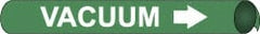 NMC - Pipe Marker with Vacuum Legend and Arrow Graphic - 1-1/8 to 2-3/8" Pipe Outside Diam, White on Green - Exact Tooling