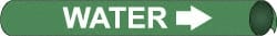 NMC - Pipe Marker with Water Legend and Arrow Graphic - 1-1/8 to 2-3/8" Pipe Outside Diam, White on Green - Exact Tooling