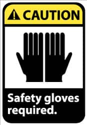NMC - Accident Prevention Label, Header: CAUTION - Legend: Caution - Safety Gloves Required, English, Black, Yellow & White, 5" Long x 3" High, Sign Muscle Finish - Exact Tooling