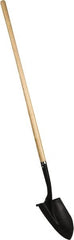 PRO-SOURCE - 11" High x 9-1/2" Wide Round Steel Shovel - 48" Long Wood Straight Handle, Front Turned - Exact Tooling