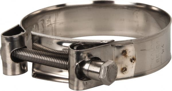 Mikalor - 3-1/2" Hose, 0.98" Wide x 0.04" Thick, T-Bolt Hose Clamp - 3.35 to 3.58" Diam, Stainless Steel - Exact Tooling