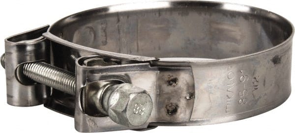 Mikalor - 3-1/2" Hose, 0.98" Wide x 0.04" Thick, T-Bolt Hose Clamp - 3.35 to 3.58" Diam, Stainless Steel Band, Housing & Zinc Plated Screw - Exact Tooling