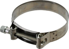 Mikalor - 4-1/4" Hose, 0.98" Wide x 0.04" Thick, T-Bolt Hose Clamp - 4.1 to 4.41" Diam, Stainless Steel Band, Housing & Zinc Plated Screw - Exact Tooling