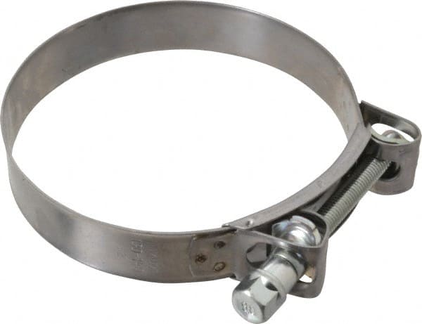 Mikalor - 5-1/4" Hose, 1.1" Wide x 0.051" Thick, T-Bolt Hose Clamp - 5.11 to 5.51" Diam, Stainless Steel Band, Housing & Zinc Plated Screw - Exact Tooling
