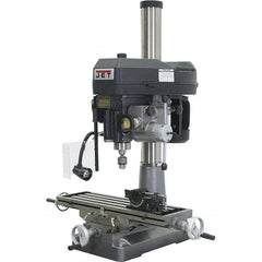 Jet - 1 Phase, 20-1/16" Swing, Step Pulley Mill Drill Machine - 31-3/4" Table Length x 9-1/2" Table Width, 20-1/2" Longitudinal Travel, 7" Cross Travel, 12 Spindle Speeds, 2 hp, 230 Volts - Exact Tooling