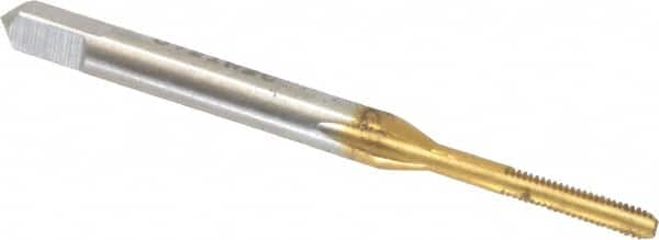 Made in USA - #1-64 UNC 3B 2 Flute TiN Finish High Speed Steel Straight Flute Standard Hand Tap - Bottoming, Right Hand Thread, 1-11/16" OAL, 3/8" Thread Length, H1 Limit, Oversize - Exact Tooling