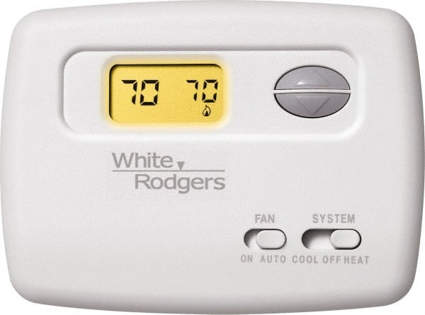 White-Rodgers - 45 to 90°F, 1 Heat, 1 Cool, Digital Nonprogrammable Thermostat - 20 to 30 Volts, Horizontal Mount, Manual Switch - Exact Tooling