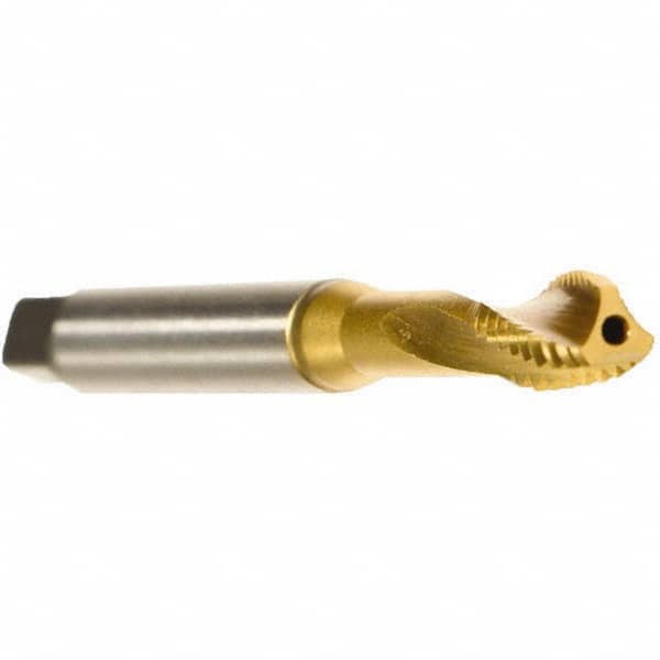 Emuge - #10-24 UNC 3 Flute 2BX Modified Bottoming Spiral Flute Tap - Cobalt, TiN Finish, 2.756" OAL, Right Hand Flute, Right Hand Thread, Series Rekord D - Exact Tooling