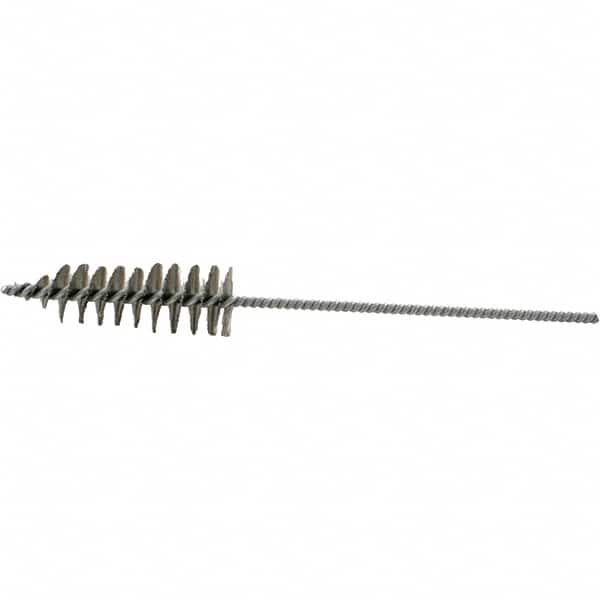 Brush Research Mfg. - 1.2" Diam Helical Stainless Steel Tube Brush - Single Spiral, 0.006" Filament Diam, 3-3/4" Brush Length, 10-1/2" OAL, 0.22" Diam Plastic Handle Shank - Exact Tooling