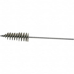 Brush Research Mfg. - 1.2" Diam Helical Stainless Steel Tube Brush - Single Spiral, 0.006" Filament Diam, 3-3/4" Brush Length, 10-1/2" OAL, 0.22" Diam Plastic Handle Shank - Exact Tooling