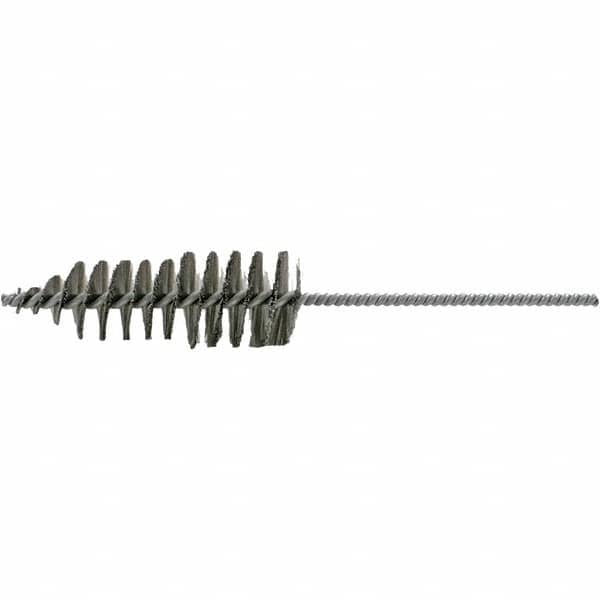 Brush Research Mfg. - 1-5/8" Diam Helical Stainless Steel Tube Brush - Single Spiral, 0.006" Filament Diam, 4-3/4" Brush Length, 10-1/2" OAL, 0.245" Diam Plastic Handle Shank - Exact Tooling