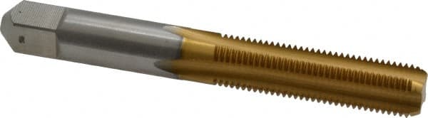 Made in USA - 3/8-24 UNF 3B 4 Flute TiN Finish High Speed Steel Straight Flute Standard Hand Tap - Bottoming, Right Hand Thread, 2-15/16" OAL, 1-1/4" Thread Length, H3 Limit, Oversize - Exact Tooling
