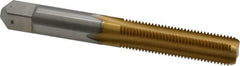 Made in USA - 3/8-24 UNF 3B 4 Flute TiN Finish High Speed Steel Straight Flute Standard Hand Tap - Bottoming, Right Hand Thread, 2-15/16" OAL, 1-1/4" Thread Length, H3 Limit, Oversize - Exact Tooling