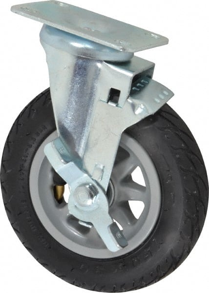 Shepherd - 6" Diam x 1-1/4" Wide, Phenolic Swivel with Brake Caster - 150 Lb Capacity, Top Plate Mount, 2-5/8" x 3-3/4" Plate, Ball Bearing - Exact Tooling