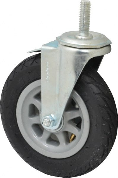 Shepherd - 6" Diam x 1-1/4" Wide, Rubber Swivel with Brake Caster - 150 Lb Capacity, Threaded Stem Mount, Ball Bearing - Exact Tooling