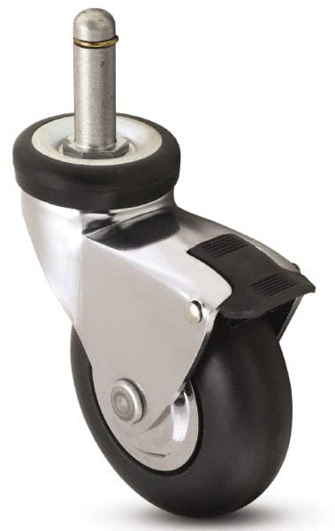 Shepherd - 3" Diam x 15/16" Wide x 3-7/8" OAH Stem Mount Swivel Caster with Brake - Neoprene, 110 Lb Capacity, Precision Ball Bearing, 3/8 x 1" Friction Stem - Exact Tooling
