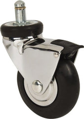 Shepherd - 3" Diam x 15/16" Wide x 3-7/8" OAH Stem Mount Swivel Caster with Brake - Neoprene, 110 Lb Capacity, Precision Ball Bearing, 7/16 x 7/8" Friction Stem - Exact Tooling