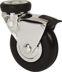 Shepherd - 3" Diam x 15/16" Wide x 3-7/8" OAH Hollow Kingpin Mount Swivel Caster with Brake - Neoprene, 110 Lb Capacity, Precision Ball Bearing, 7/16 x 1/2" Hollow Kingpin Stem - Exact Tooling