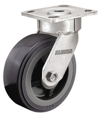 Albion - 5" Diam x 2" Wide x 6-1/2" OAH Top Plate Mount Swivel Caster - Glass Filled Nylon, 1,000 Lb Capacity, Roller Bearing, 4 x 4-1/2" Plate - Exact Tooling