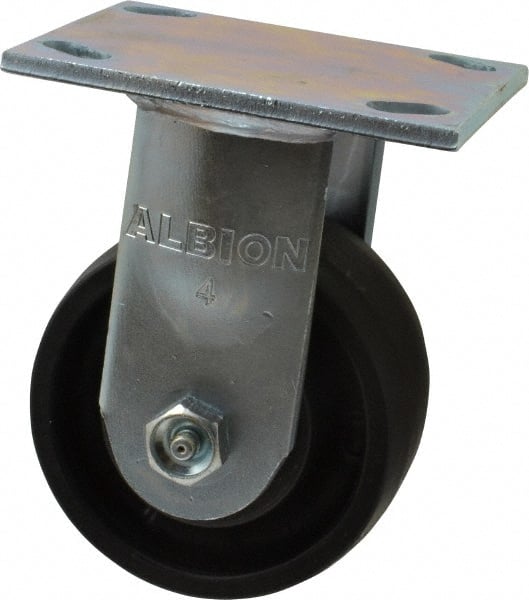 Albion - 4" Diam x 2" Wide x 5-5/8" OAH Top Plate Mount Rigid Caster - Glass Filled Nylon, 800 Lb Capacity, Roller Bearing, 4 x 4-1/2" Plate - Exact Tooling