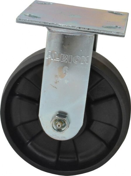 Albion - 6" Diam x 2" Wide x 7-1/2" OAH Top Plate Mount Rigid Caster - Glass Filled Nylon, 1,200 Lb Capacity, Roller Bearing, 4 x 4-1/2" Plate - Exact Tooling