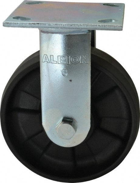 Albion - 6" Diam x 2" Wide x 7-1/2" OAH Top Plate Mount Rigid Caster - Glass Filled Nylon, 1,200 Lb Capacity, Precision Sealed Bearing, 4 x 4-1/2" Plate - Exact Tooling