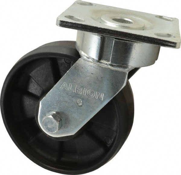 Albion - 6" Diam x 2" Wide x 7-1/2" OAH Top Plate Mount Swivel Caster - Glass Filled Nylon, 1,200 Lb Capacity, Precision Sealed Bearing, 4 x 4-1/2" Plate - Exact Tooling