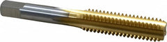 Made in USA - 7/16-14 UNC 4 Flute TiN Finish High Speed Steel Straight Flute Standard Hand Tap - Bottoming, Right Hand Thread, 3-5/32" OAL, 1-7/16" Thread Length, H3 Limit, Oversize - Exact Tooling