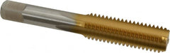 Made in USA - 9/16-12 UNC 4 Flute TiN Finish High Speed Steel Straight Flute Standard Hand Tap - Bottoming, Right Hand Thread, 3-19/32" OAL, 1-21/32" Thread Length, H3 Limit, Oversize - Exact Tooling