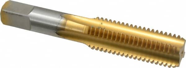 Made in USA - 3/4-10 UNC 4 Flute TiN Finish High Speed Steel Straight Flute Standard Hand Tap - Bottoming, Right Hand Thread, 4-1/4" OAL, 2" Thread Length, H3 Limit, Oversize - Exact Tooling