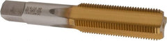 Made in USA - 3/4-16 UNF 3B 4 Flute TiN Finish High Speed Steel Straight Flute Standard Hand Tap - Bottoming, Right Hand Thread, 4-1/4" OAL, 2" Thread Length, H3 Limit, Oversize - Exact Tooling