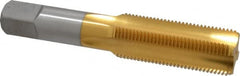 Made in USA - 7/8-14 UNF 3B 4 Flute TiN Finish High Speed Steel Straight Flute Standard Hand Tap - Bottoming, Right Hand Thread, 4-11/16" OAL, 2-7/32" Thread Length, H4 Limit, Oversize - Exact Tooling
