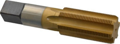 Made in USA - 1-1/2 - 12 UNF 3B 6 Flute TiN Finish High Speed Steel Straight Flute Standard Hand Tap - Bottoming, Right Hand Thread, 6-3/8" OAL, 3" Thread Length, H4 Limit, Oversize - Exact Tooling