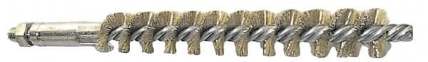 Schaefer Brush - 4" Brush Length, 1" Diam, Double Stem, Single Spiral Tube Brush - 6-1/4" Long, Brass, 1/4-28 Male Connection - Exact Tooling