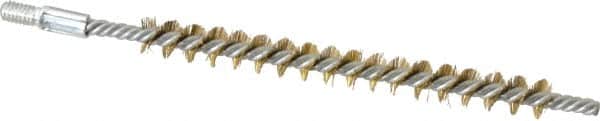 Schaefer Brush - 3" Brush Length, 1/4" Diam, Double Stem, Single Spiral Tube Brush - 4-1/2" Long, Brass, 8-32 Male Connection - Exact Tooling