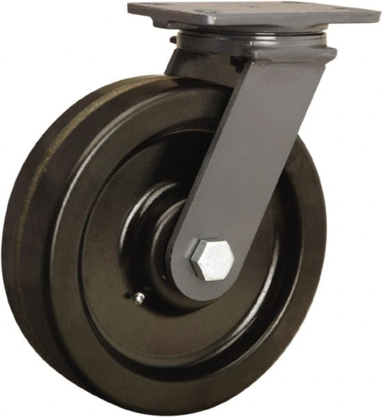 Hamilton - 8" Diam x 2-1/2" Wide x 10-1/4" OAH Top Plate Mount Swivel Caster - Phenolic, 2,000 Lb Capacity, Straight Roller Bearing, 4-1/2 x 6-1/2" Plate - Exact Tooling
