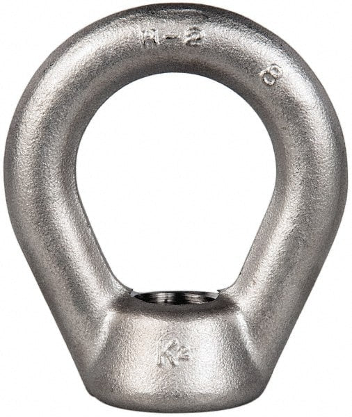 Gibraltar - 5,000 Lb Capacity, 3/4-10 Thread, Stainless Steel Lifting Eye Nut - Grade 304, 3" High, 1-1/2" Inside & 2-1/2" Outside Eye Diam, 1-3/8" Bell/Base Width - Exact Tooling