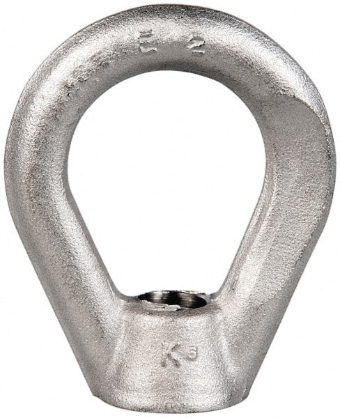 Gibraltar - 2,700 Lb Capacity, 1/2-13 Thread, Stainless Steel Lifting Eye Nut - Grade 316, 2-1/2" High, 1-1/4" Inside & 2" Outside Eye Diam, 7/8" Bell/Base Width - Exact Tooling