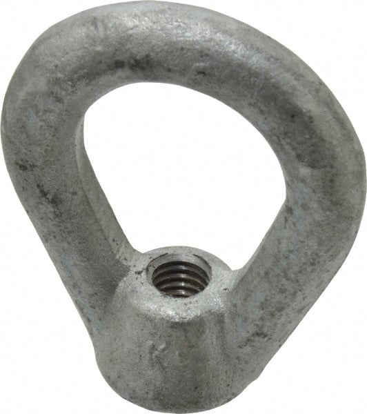 Gibraltar - 2,700 Lb Capacity, 3/8-16 Thread, Galvanized Finsih, Carbon Steel Heavy Duty Lifting Eye Nut - Grade C-1030, 2-1/2" High, 1-1/4" Inside & 2" Outside Eye Diam, 7/8" Bell/Base Width - Exact Tooling