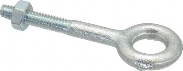 Gibraltar - 500 Lb Capacity, Steel, 1/4-20 Thread, Fixed Lifting Eye Bolt - Partially Threaded, 2" Shank, 1" Thread Length, No Shoulder - Exact Tooling
