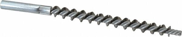 Schaefer Brush - 4" Brush Length, 3/8" Diam, Double Stem, Single Spiral Tube Brush - 6-1/4" Long, Stainless Steel, 12-24 Female Connection - Exact Tooling