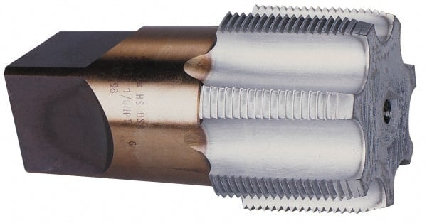 Hertel - 1-1/2 - 11-1/2 NPTF Thread, 7 Flute Standard Pipe Tap - 4-1/4" OAL, 1-3/4" Thread Length, 1-1/2" Shank Diam, Chrome Finish, High Speed Steel - Exact Tooling