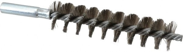 Schaefer Brush - 4" Brush Length, 1" Diam, Double Stem, Single Spiral Tube Brush - 6-1/4" Long, Stainless Steel, 12-24 Female Connection - Exact Tooling