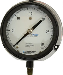 Ashcroft - 4-1/2" Dial, 1/4 Thread, 0-30 Scale Range, Pressure Gauge - Lower Connection, Rear Flange Connection Mount, Accurate to 0.5% of Scale - Exact Tooling