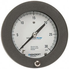 Ashcroft - 4-1/2" Dial, 1/4 Thread, 0-30 Scale Range, Pressure Gauge - Center Back Connection Mount, Accurate to 0.5% of Scale - Exact Tooling