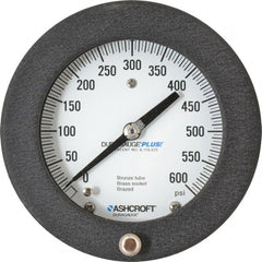 Ashcroft - 4-1/2" Dial, 1/4 Thread, 0-600 Scale Range, Pressure Gauge - Center Back Connection Mount, Accurate to 0.5% of Scale - Exact Tooling
