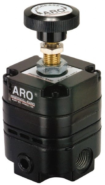 ARO/Ingersoll-Rand - 3/8 NPT Port, 14 CFM, Zinc Precision Constant Bleed Regulator - 2 to 25 psi Range, 150 Max psi Supply Pressure, 1/4" Gauge Port Thread, 2.12" Wide x 4.55" High - Exact Tooling