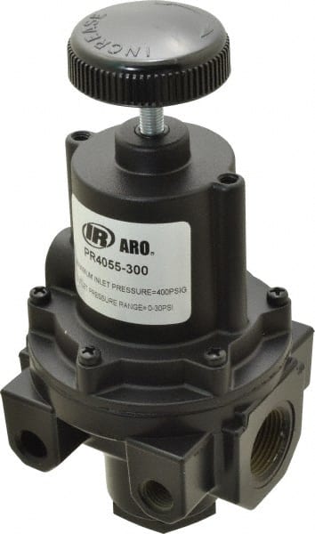ARO/Ingersoll-Rand - 3/4 NPT Port, 200 CFM, Zinc Diaphragm Operated Regulator - 0 to 30 psi Range, 400 Max psi Supply Pressure, 1/4" Gauge Port Thread, 3.62" Wide x 7.2" High - Exact Tooling